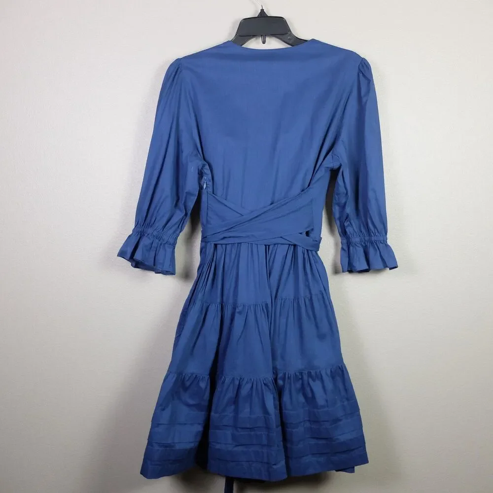 Lauren Ralph Lauren Indigo Dusk Tie-Front Cotton Voile Surplice Dress Size 10